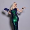 Платье макси на одно плечо с блестками зеленое — изображение 3